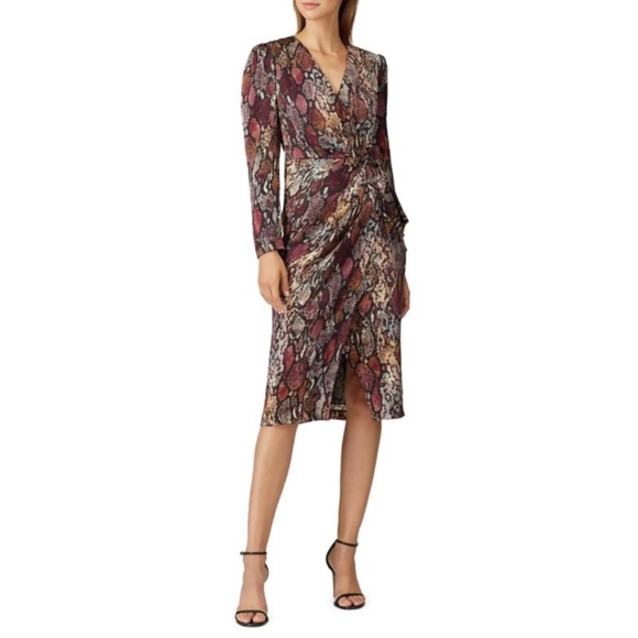 NEW REBECCA TAYLOR Snakeskin Print Silk Wrap Dress 12 - Picture 1 of 16